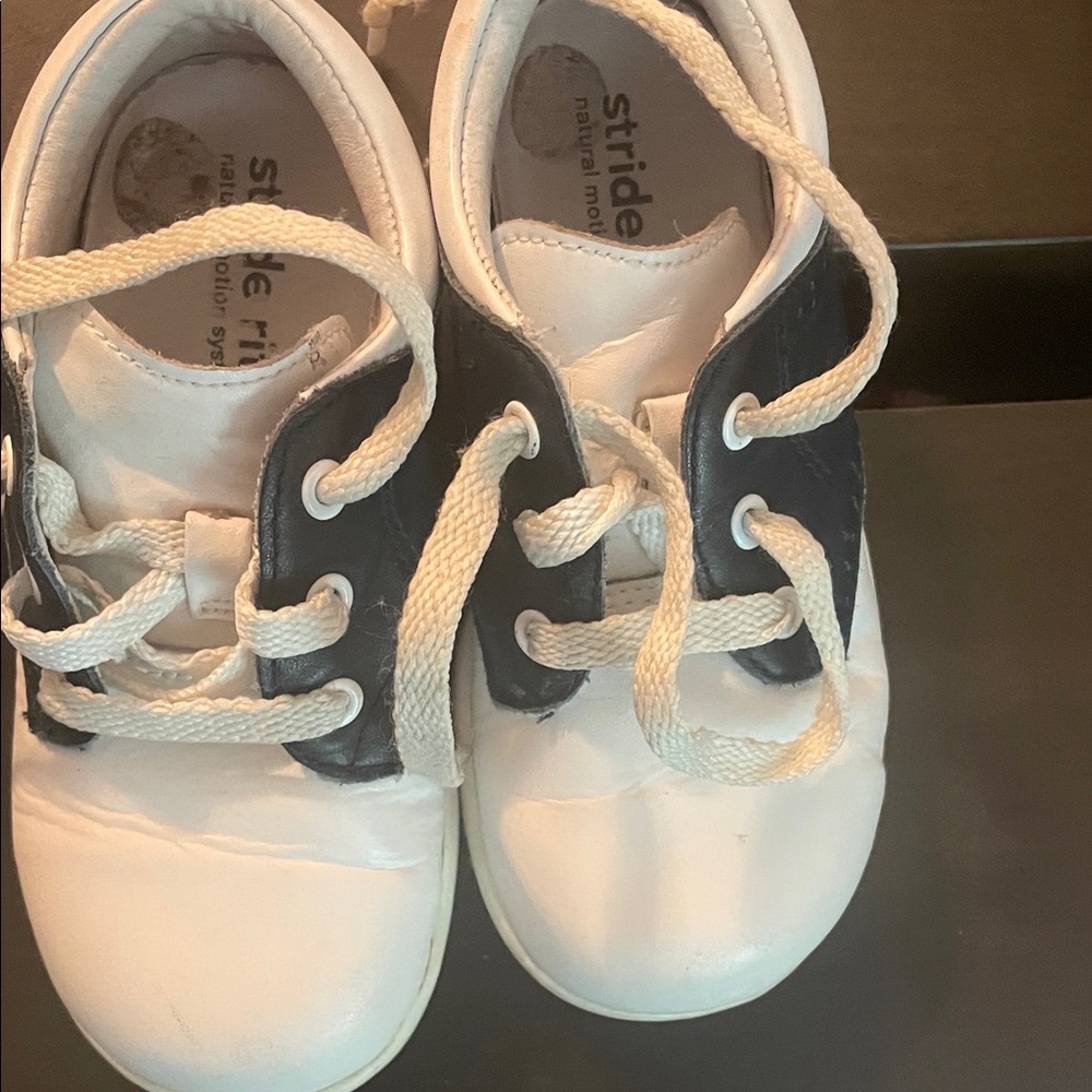 Stride Rite White and Navy Lace-Up Kids Sneakers
